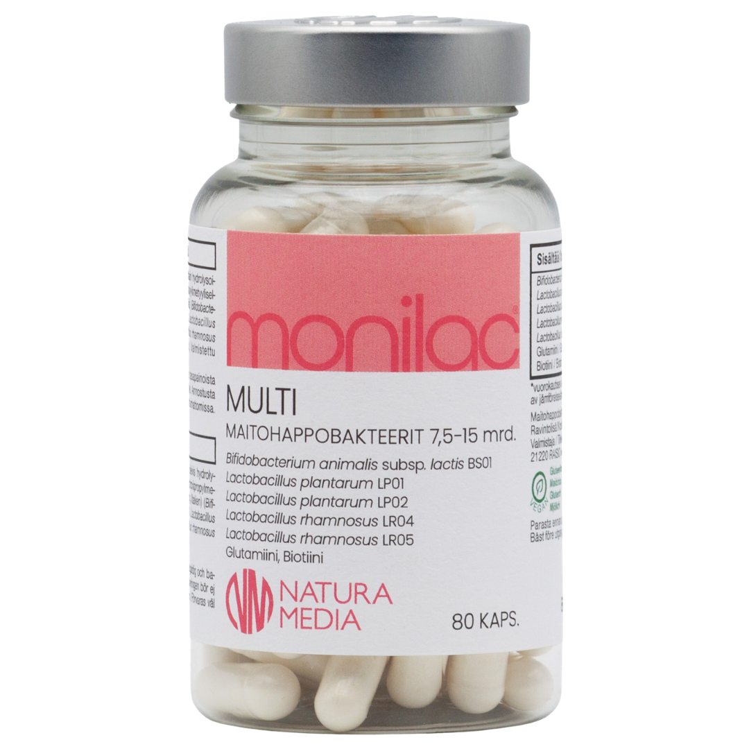 Uudistunut Monilac Multi - Maitohappobakteeri 80 kaps, sinunapteekki.fi