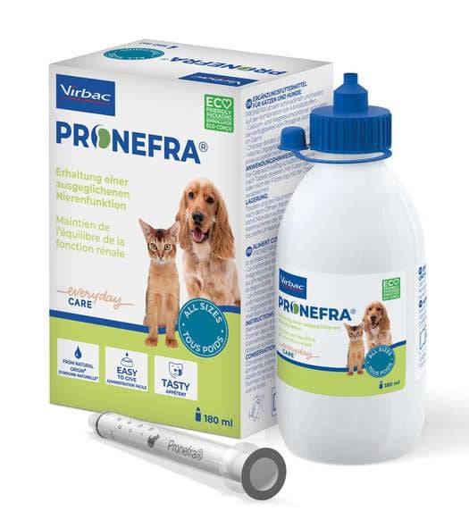 Virbac Pronefra 180 ml - Täydennysrehu munuaistoiminnon tukemiseen kissoille ja koirille - Sinunapteekki.fi