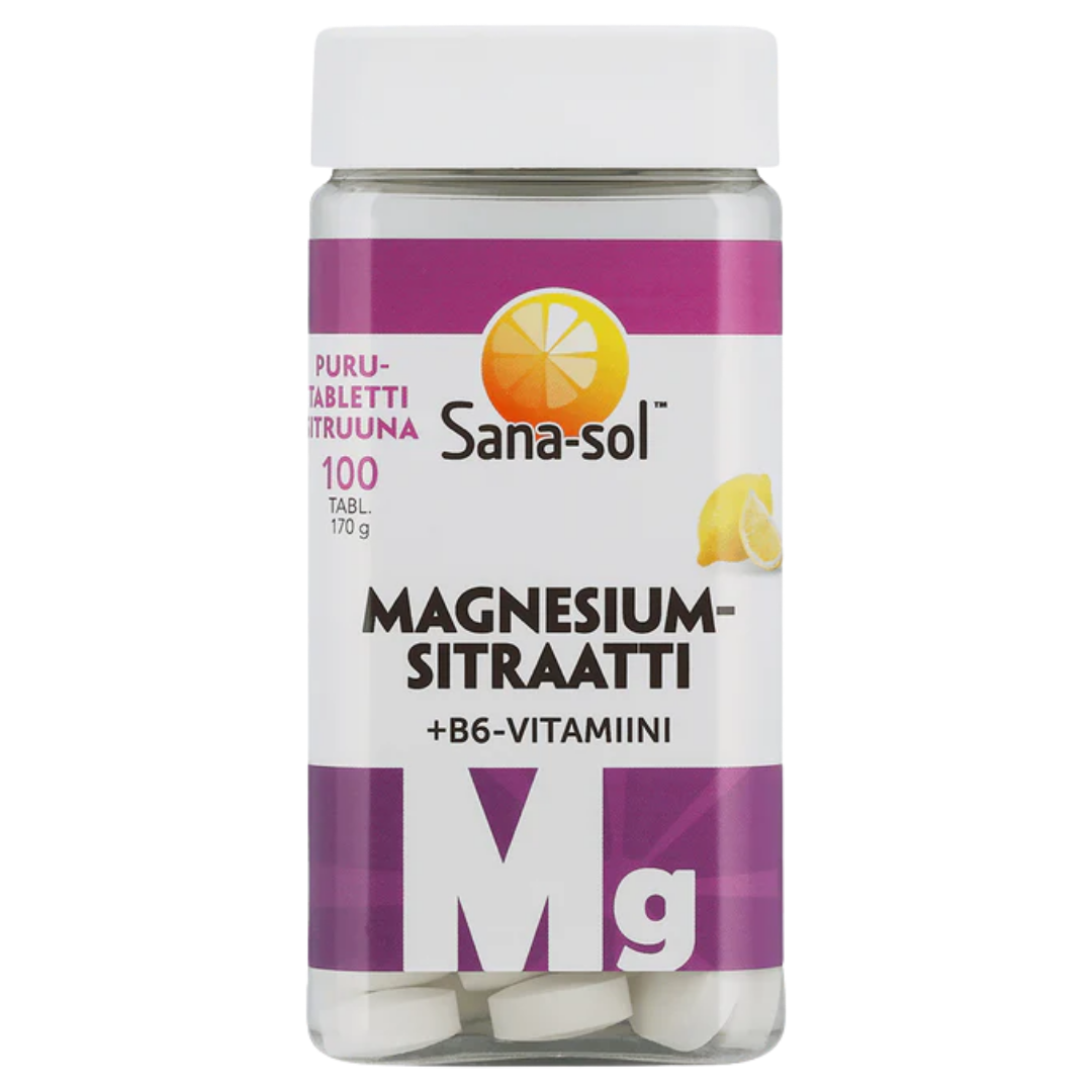 Sana-sol Magnesiumsitraatti + B6-vitamiini Sitruuna 100 purutabl.