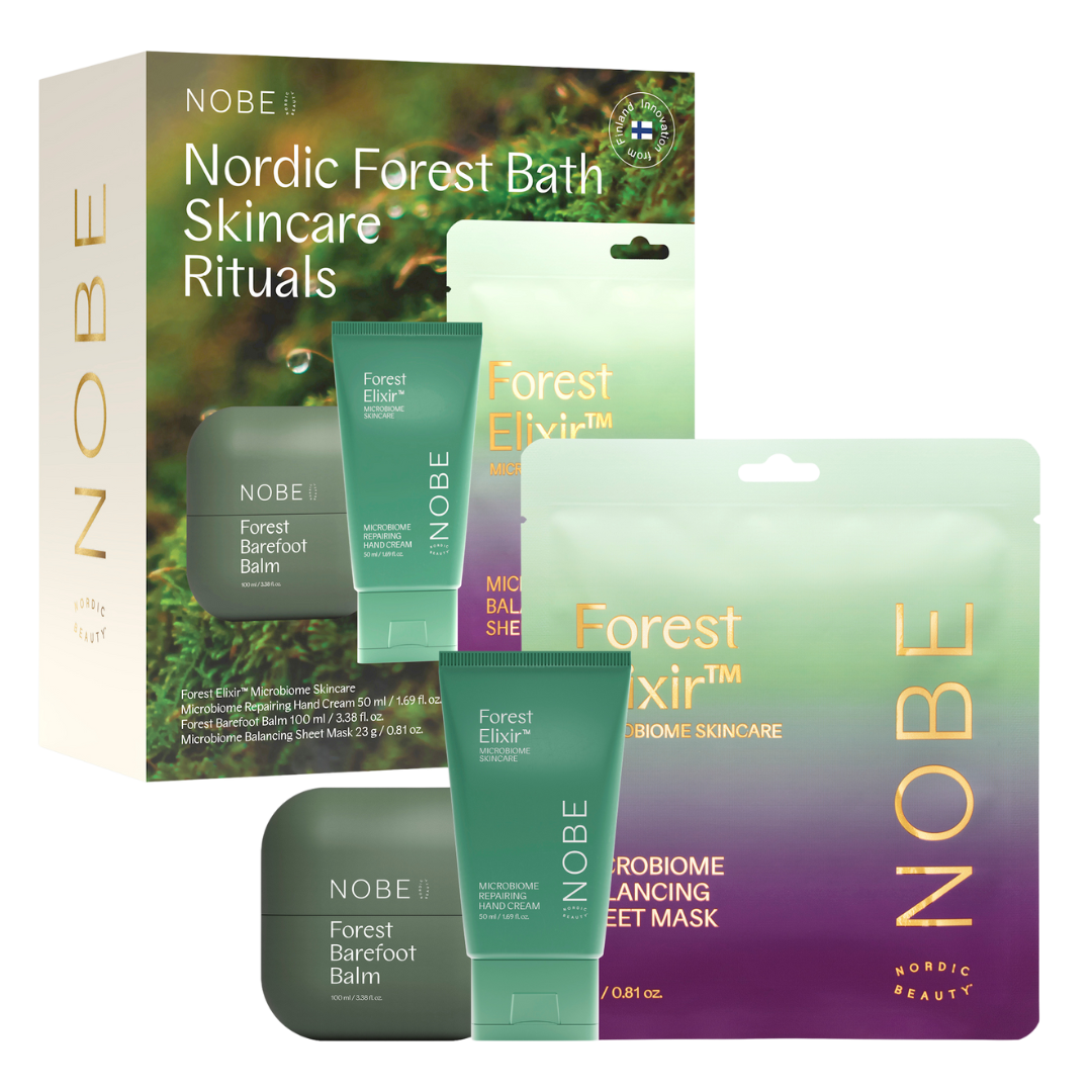 NOBE Nordic Forest Bath Skincare Rituals - Lahjapakkaus kasvonaamio, käsivoide, jalkavoide, mikrobiomi, hoitava, forest elixir, sinunapteekki.fi