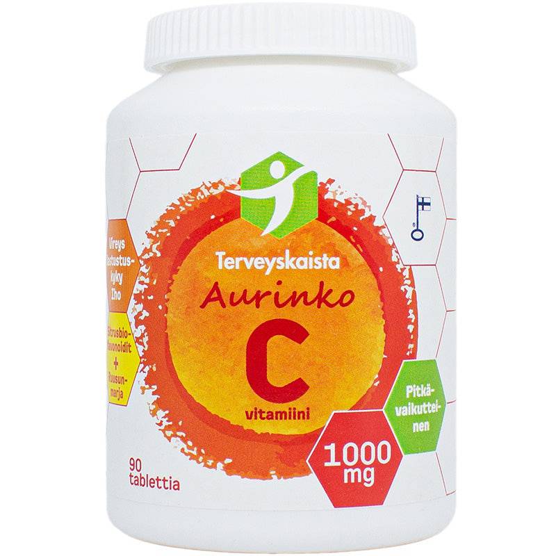Terveyskaista Aurinko C-vitamiini 1000 mg - Pitkävaikutteinen 90 tabl. - Sinunapteekki.fi