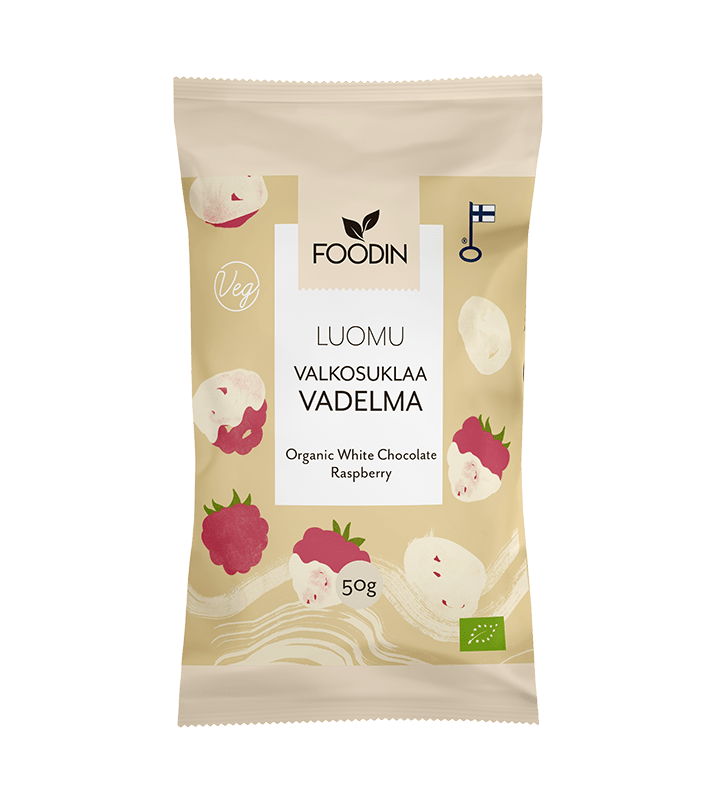 Foodin Valkosuklaa Vadelma Luomu 50 g - Sinunapteekki.fi