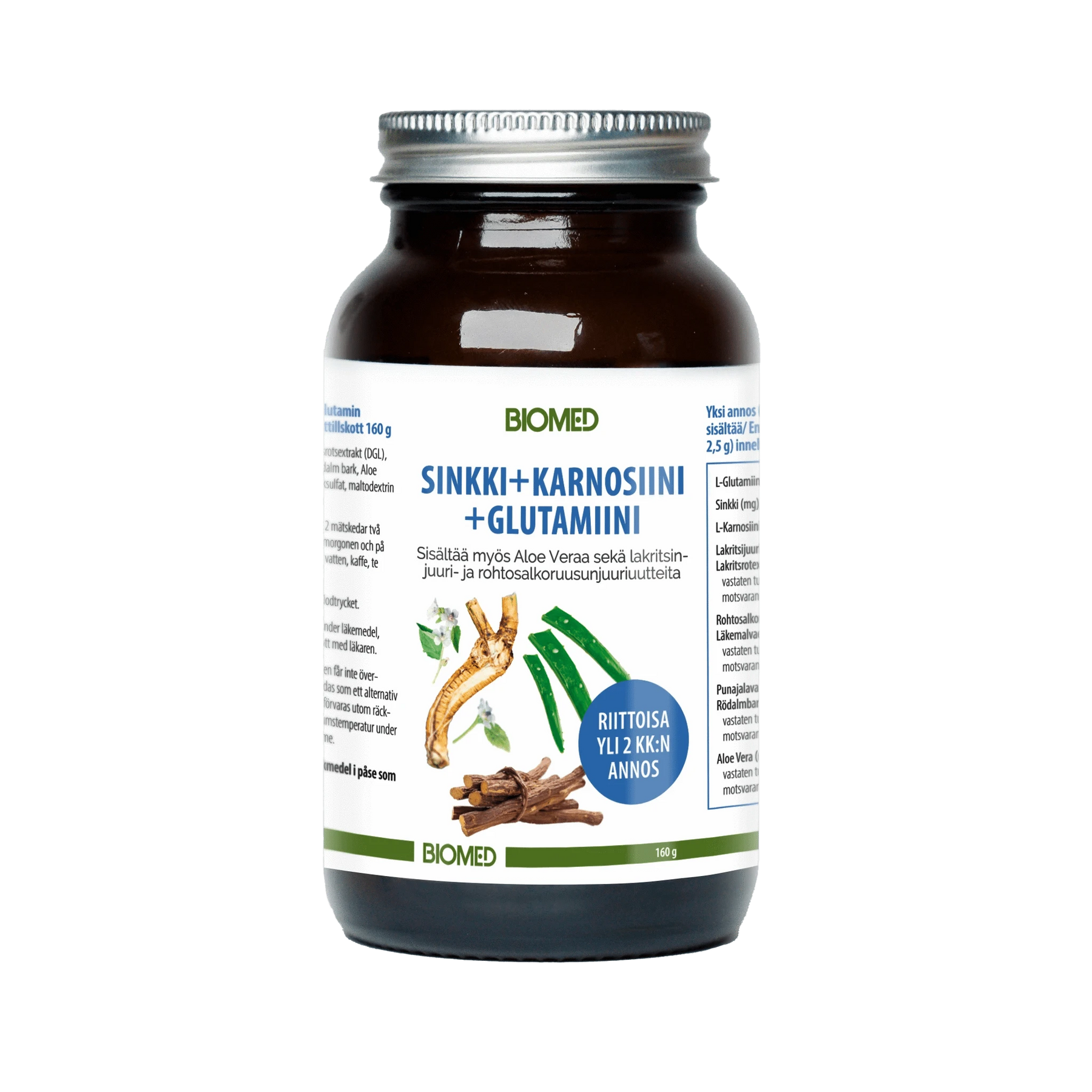 Biomed Sinkki + Karnosiini + Glutamiini - Juomajauhe 120 g - Sinunapteekki.fi