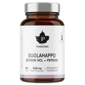 Puhdistamo Suolahappo - Betaiini HCL+pepsiini 60 kaps.