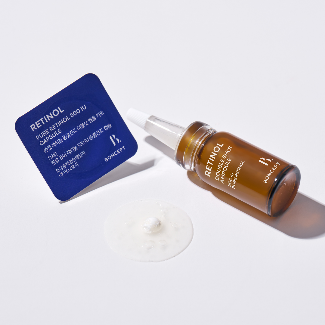 BONCEPT Retinol Double Shot Ampoule on innovatiivinen kaksivaiheinen retinoliampulli, joka on suunniteltu juonteiden näkyvyyden vähentämiseen sekä ihon tekstuurin ja kimmoisan ulkonäön parantamiseen.