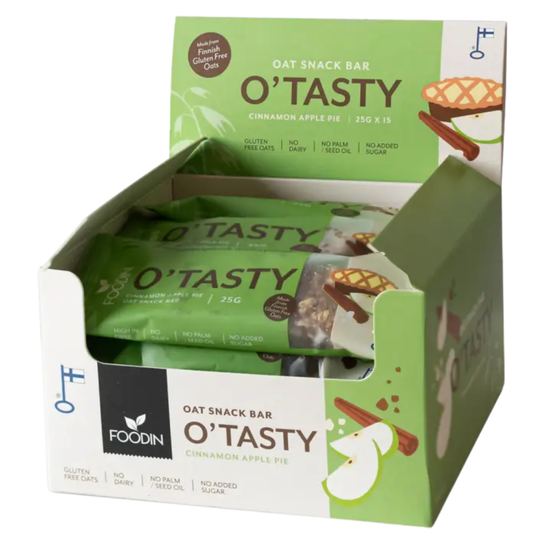 Foodin O'Tasty Oat Snack Bar Cinnamon Apple Pie - Kaurapatukka Kaneli & Omenapiirakka 15 kpl x 25 g TUKKUPAKKAUS - Sinunapteekki.fi