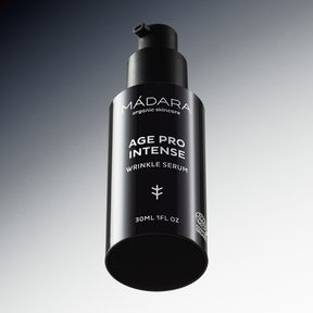 Syväkosteuttava Madara Age Pro Intense Wrinkle Serum -seerumi kiinteyttää, kohottaa ja virkistää ihoa tehokkaasti