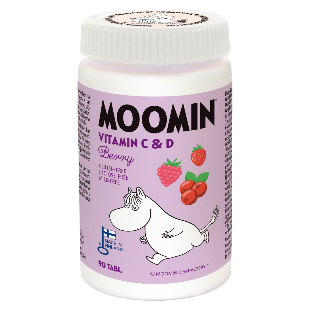 Moomin C & D-vitamiini Berry Purutabletti 90 tabl. - Sinunapteekki.fi