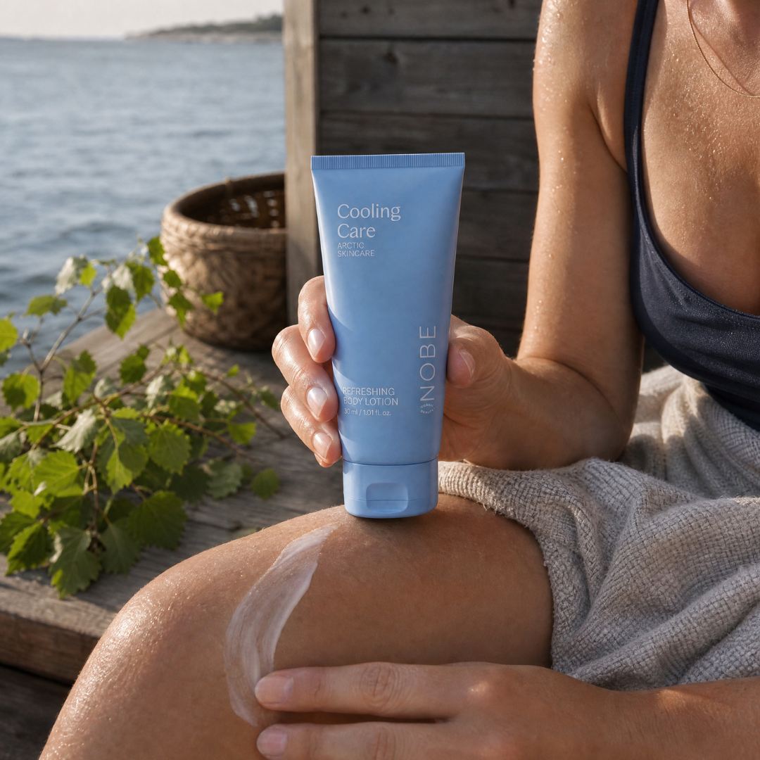 NOBE Cooling Care Refreshing Body Lotion on kevyt, nopeasti imeytyvä vartalovoide, joka kosteuttaa ihoa välittömästi ja tuo sille rauhoittavan, miellyttävän tunteen.