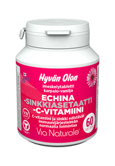 Hyvän Olon Echina- Sinkkiasetaatti - C-vitamiini Imeskelytabletti karpalo-vanilja 60 tabl. - Päiväys 17/03/2024 - poistuu - Sinunapteekki.fi